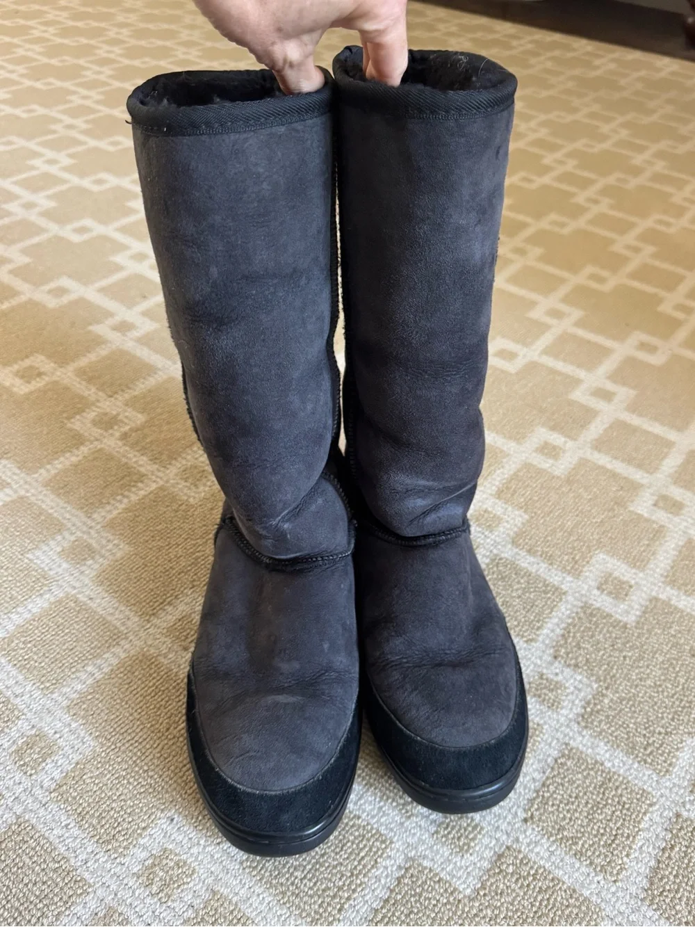 UGG Ultra Tall Revival Tasman Braid Suede Shearling Boots Black Size 10